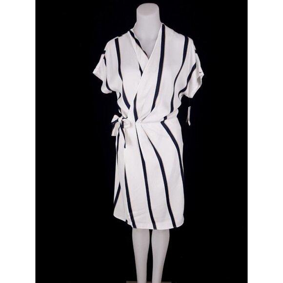 Equipment Leonne Striped Wrap Dress Size XS Black White $425US - Picture 2 of 14